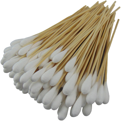 Single Sided Extra Large Tip 6" Wood Handle Cotton Tipped Weapon Cleaning Swabs Non-Sterile