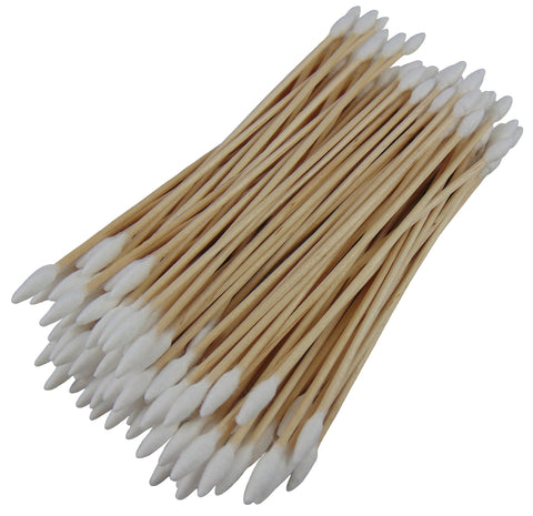Double Sided Tapered Tip 6" Wood Handle Cotton Tipped Weapon Cleaning Swabs Non-Sterile