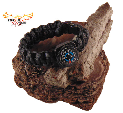 Type-III 7 Strand 550 Paracord Bracelet with Compass in Solid Colors