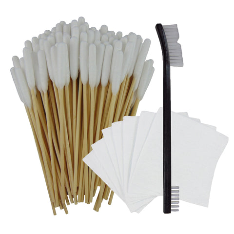 Type-III Shotgun Cleaning Kit w/ 100pc 6 Inch Cylinder Tipped Cotton Swabs, 50 Gun Cleaning Patches and Black Double Sided Nylon Brush